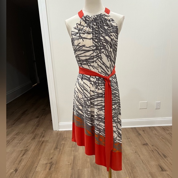 Adrianna Papell Hi Low Asymmetrical Dress Red Gray Sleeveless Sz 4 - Picture 2 of 14